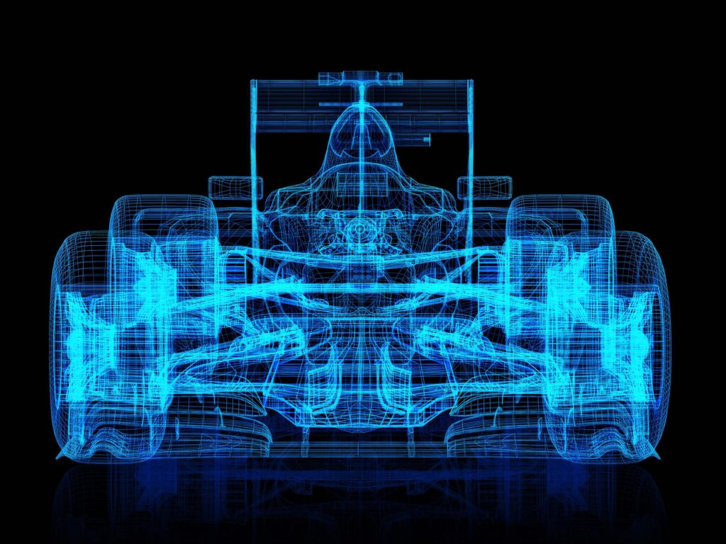 Wireframe of a formula racing car a metaphor for performance