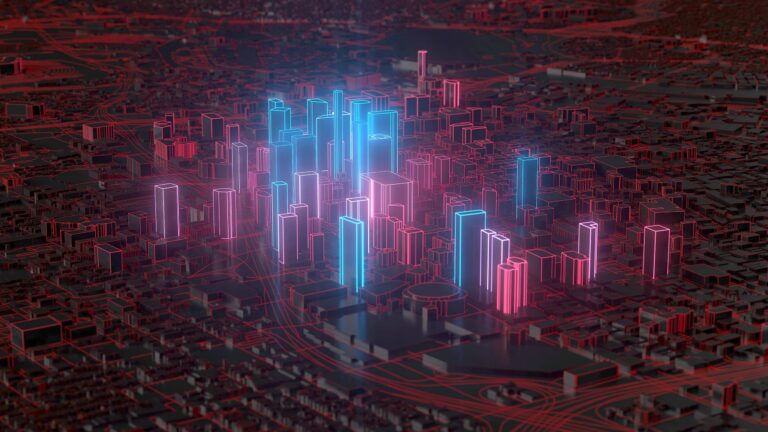 Smart city edge computing illustration with a digital style
