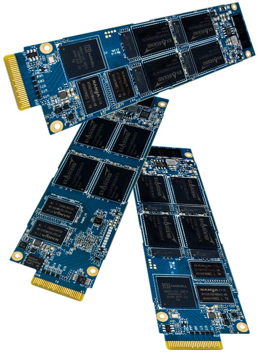 Exascend's PI4 series E1.S solid-state drives in a 3D constellation